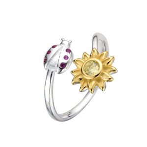 Anillo de girasol con mariquita