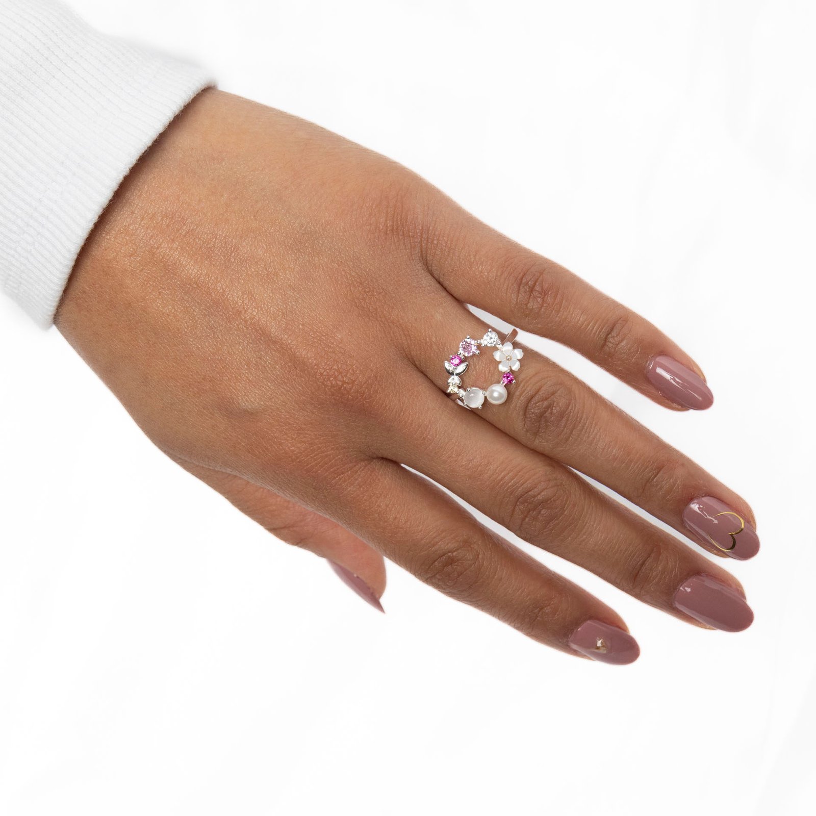 Anillo de flores con perla - Imagen 2