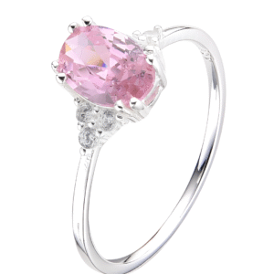 Anillo fino con ovalo y microzirconia - Rosado, Talla 5
